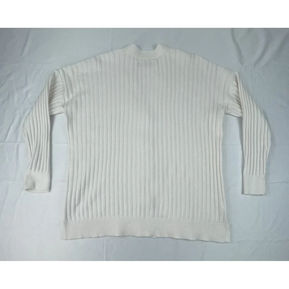 LOFT WOMENS IVORY RIBBED BUTTON FRONT CARDIGAN SWEATER SIZE M SOFT KNIT